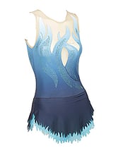Rhythmic, Ice Skating or Roller blading Leotard dress in Blue with flames and silver sequin details