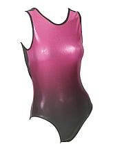 Sleeveless Gymnastics Leotard with colour fade from pink to black with metallic fabric 