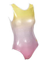 Sleeveless Gymnastics Leotard with colour fade from yellow to pink with metallic fabric 