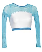 Long sleeve Croptop Singlet Gymnastics with Blue mesh sleeves and White Chest with Dark Blue outlined