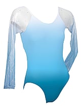 Long Sleeve Gymnastics Leotard with fade White and Cyan on sleeves and middle with faded Cyan and light Sky Blue