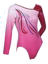 Long Sleeve Gymnastics Leotard with colour fade of Pink and White with Raspberry and Purple spiral and Silver spiral sequins