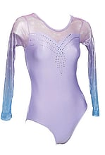 Long Sleeve Gymnastics Leotard with Silver Sequin and on sleeves faded with Blue and Mauve
