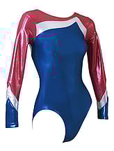 Long sleeve Gymnastics Leotard with both sleeves Hot Pink with Silver and Turquoise