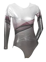 Long sleeve Gymnastics Leotard with faded colours of White and Black mixed with Silver sequins in zigzag Cosmos