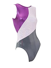 Sleeveless Gymnastics Leotard in purple sparkly white and grey