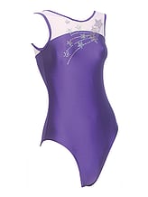 Sleeveless Gymnastics Leotard win white and purple with silver star pattern 