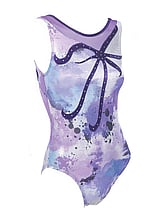 Sleeveless Gymnastics Leotard in purple with splash and line pattern 