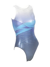 Sleeveless Gymnastics Leotard in white and blue with line pattern 