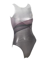 Sleeveless Gymnastics Leotard in white and brown with line pattern 