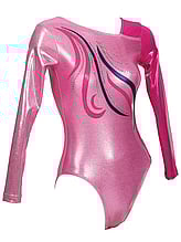 Long Sleeve Gymnastics Leotard with Pink and Purple Spiral and Silver sequin spirals full Candy Pink