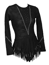 Rhythmic, Ice Skating or Roller blading Long Sleeve Leotard dress in Black Lace with flowers and silver sequin and details