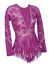 Rhythmic, Ice Skating or Roller blading Long Sleeve Leotard dress in Port Lace with flowers and silver sequin and details