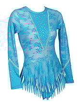 Rhythmic, Ice Skating or Roller blading Long Sleeve Leotard dress in Turquoise Lace with flowers and silver sequin and details