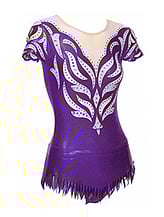 Rhythmic, Ice Skating or Roller blading Cap Sleeve Leotard dress in Purple and Cream with a curl Eucalyptus and silver sequin and details