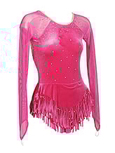 Rhythmic, Ice Skating or Roller blading Long Sleeve Leotard Dress in Mulberry with sleeves in Mesh and Silver sequin and details