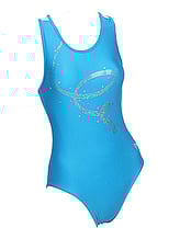 Sleeveless Gymnastics Leotard in blue with silver swirl pattern 