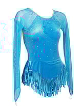 Rhythmic, Ice Skating or Roller blading Long Sleeve Leotard Dress in Turquoise with sleeves in Mesh and Silver sequin and details