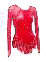 Rhythmic, Ice Skating or Roller blading Long Sleeve Leotard Dress in Red with sleeves in Mesh and Silver sequin and details