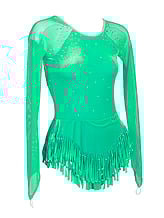 Rhythmic, Ice Skating or Roller blading Long Sleeve Leotard Dress in Emerald with sleeves in Mesh and Silver sequin and details