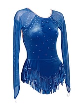 Rhythmic, Ice Skating or Roller blading Long Sleeve Leotard Dress in Royal with sleeves in Mesh and Silver sequin and details