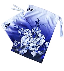 Rhythmic, Ice Skating or Gymnastics Guard Bags in a fade of White and Indigo Purple with Flowers in Clematis