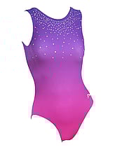 Sleeveless Gymnastics Leotard in purple and pink with silver sequins pattern