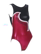 Sleeveless Gymnastics Leotard in black red and white with wave pattern 