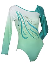 Long Sleeve Gymnastics Leotard with Green and Silver spiral sequin colour Avocado