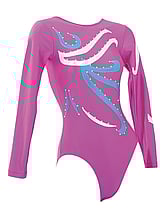 Long sleeve Gymnastics Leotard with Black curls on left side of leotard and full Turquoise