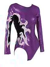 Long sleeve Gymnastics Leotard with the right sleeve White and left sleeve in Royal with Turquoise curls and leotard in Royal