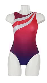 Sleeveless Gymnastics Leotard in purple, yellow and blue with spike pattern 