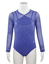 Long sleeve Gymnastics Leotard with Black curls on left side of leotard and full Turquoise