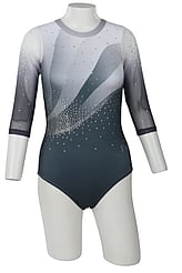 Long sleeve Gymnastics Leotard with Black curls on left side of leotard and full Turquoise