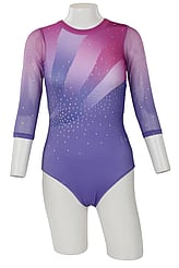 Long sleeve Gymnastics Leotard with the right sleeve White and left sleeve in Royal with Turquoise curls and leotard in Royal