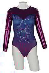 Long sleeve Gymnastics Leotard with the right sleeve White and left sleeve in Royal with Turquoise curls and leotard in Royal
