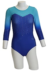 Long sleeve Gymnastics Leotard with Sleeves and neck in Yellow decorated with a White curl swirl and bottom half of leotard in Gunmetal