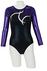 Long sleeve Gymnastics Leotard with the right sleeve White and left sleeve in Royal with Turquoise curls and leotard in Royal