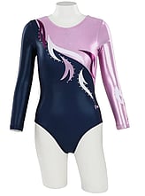 Long sleeve Gymnastics Leotard with Black curls on left side of leotard and full Turquoise