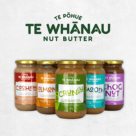 Label design, branding and website design with custom illustrations for Te Whanau Nut Butter. Hawkes Bay peanut butter