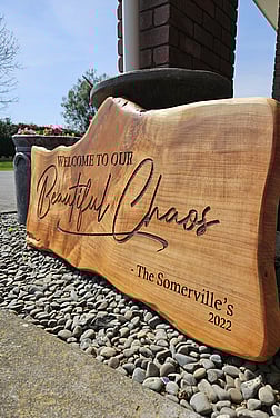 Custom engraved rustic timber slabs - Custom Laser Cutting NZ