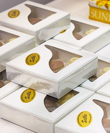 Stacked boxes of hand-made Belgium chocolates