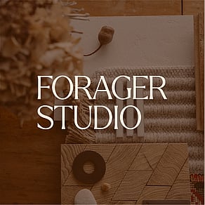 The Forager Studio overlaid a flatly image of interior finish samples.