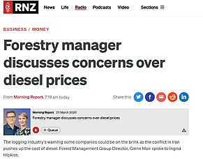 Radio New Zealand - Forestry manager discusses concerns over diesel prices