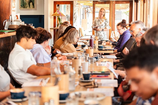 Jacqui Gage-Brown in a workshop discussion &mdash; core values come to life through leadership conversations, not wall posters