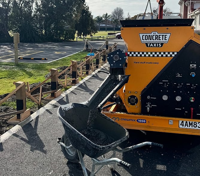 NZ Concrete Taxi Concrete mixer pours concrete for footings