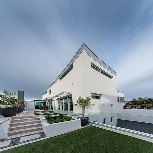 Plastered Concrete Masonry Nu  Wall & Island Stone Features