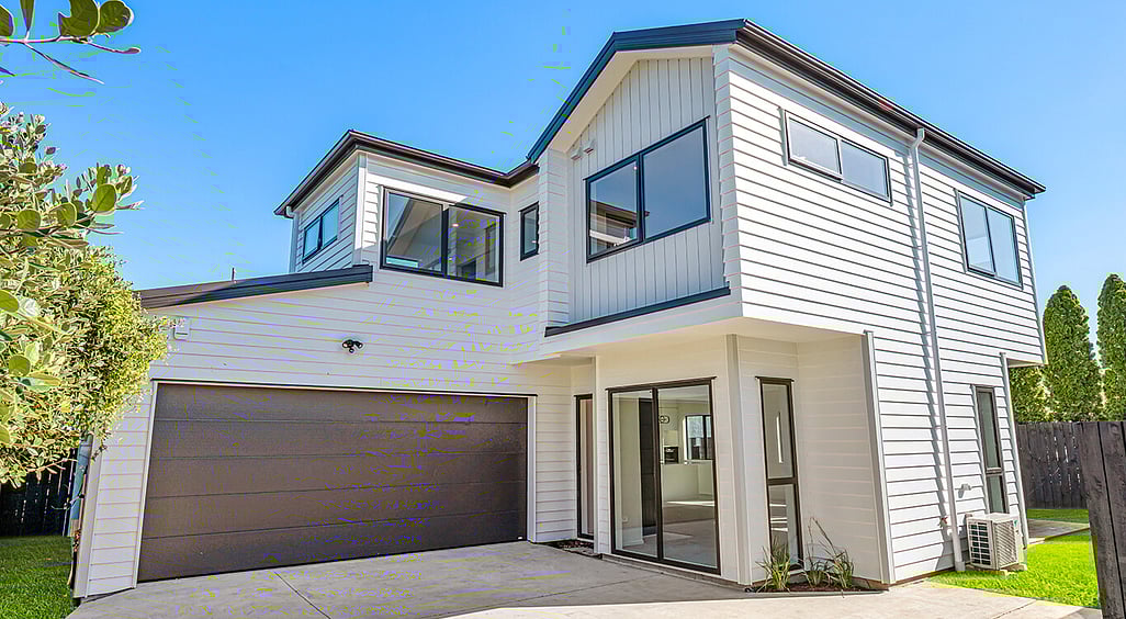 Close up view of Eden Construction&rsquo;s new build house on Mountain Road, Mangere Bridge, Auckland.