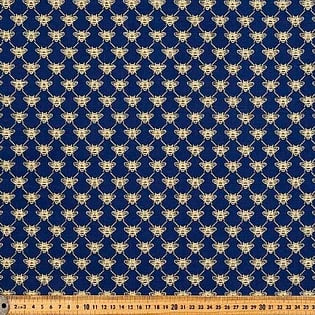 Navy with gold bees cotton duck fabric
