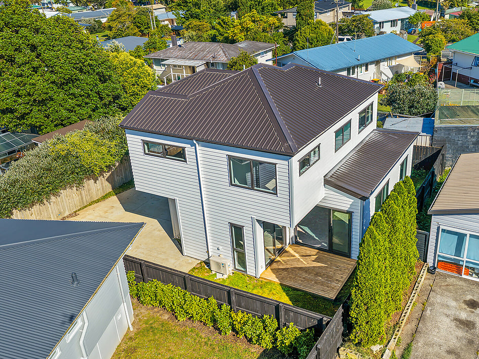 Back property view of Eden Construction&rsquo;s new build house on Mountain Road, Mangere Bridge, Auckland.